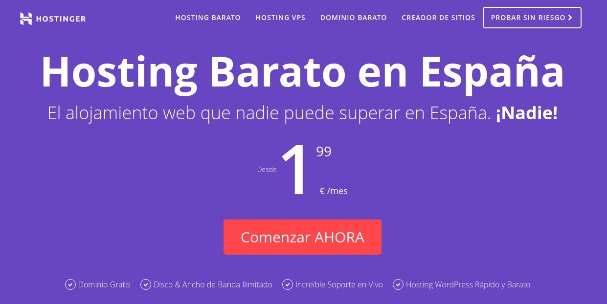 Screenshot of Hosting barato España - alojamiento web y dominios gratis, crear web